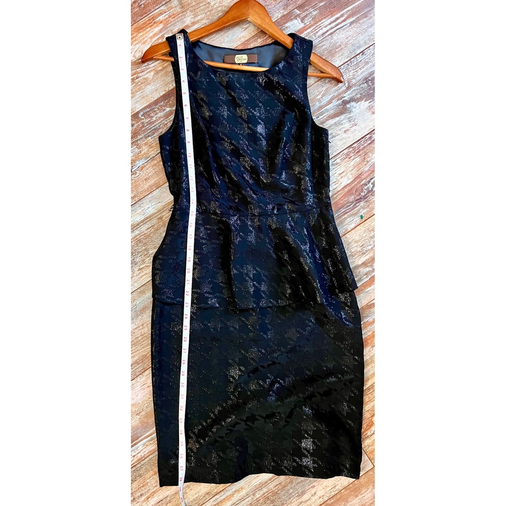 Eva Franco Vintage Black Houndstooth Peplum Dress Belted USA Made Size 6 - Picture 8 of 10